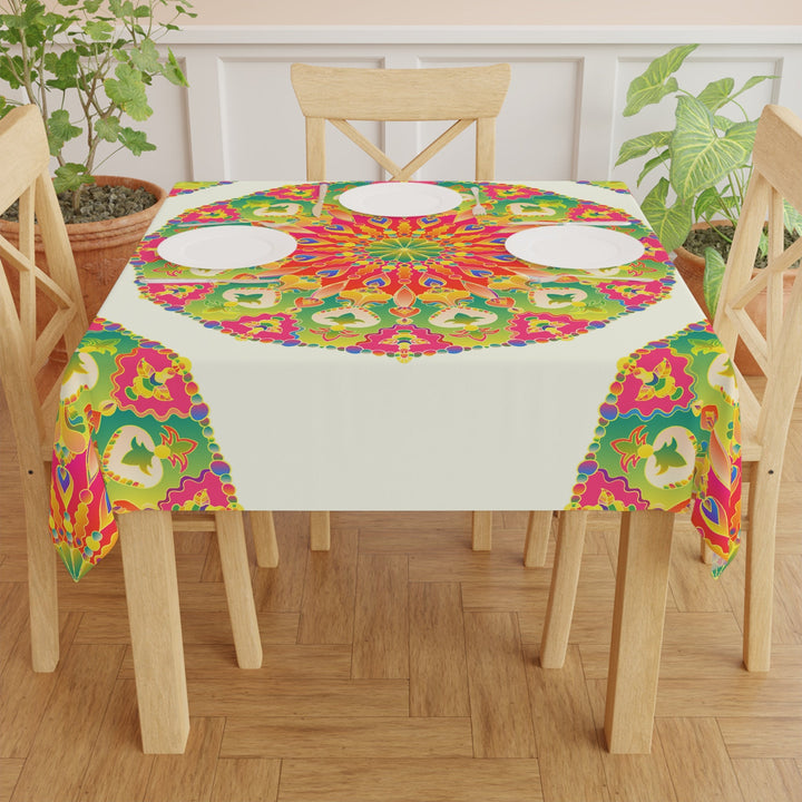 Vibrant Mandala Tablecloth - Ivory Home Decor - Blululi