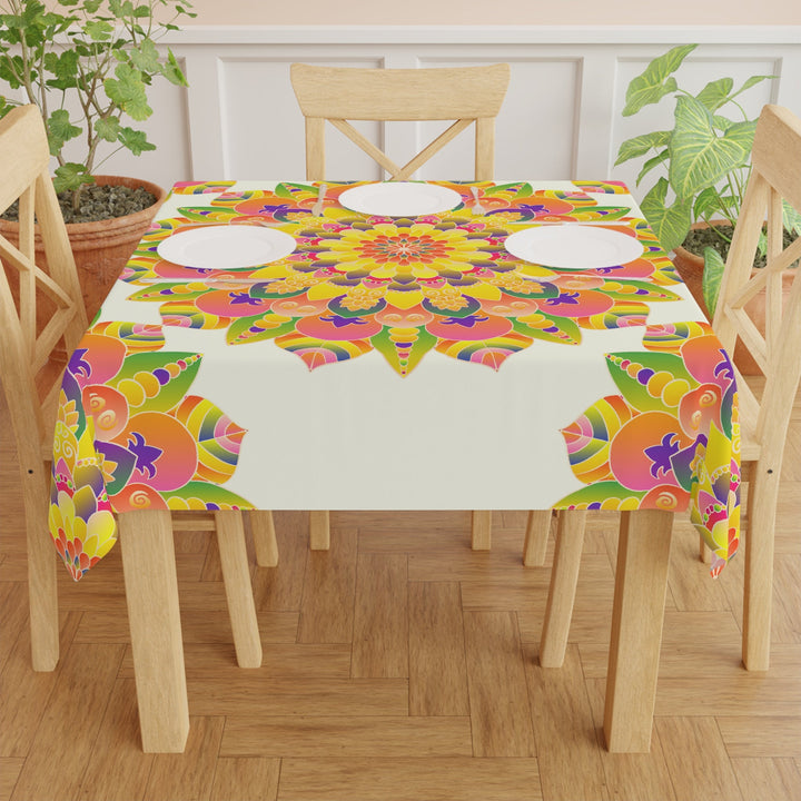 Vibrant Mandala Tablecloth - Ivory Home Decor - Blululi