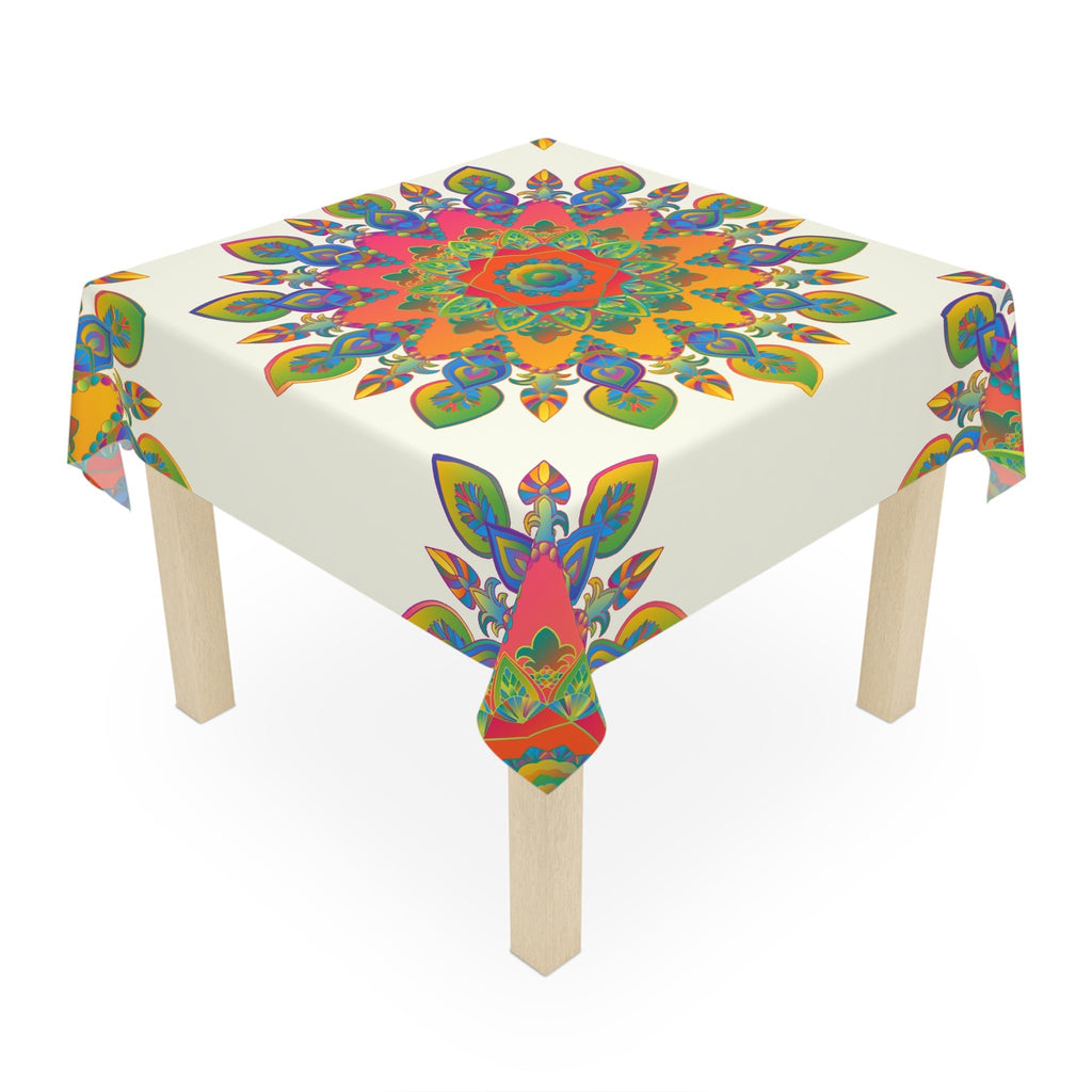 Vibrant Mandala Tablecloth, Ivory - Intricate Design Home Decor - Blululi