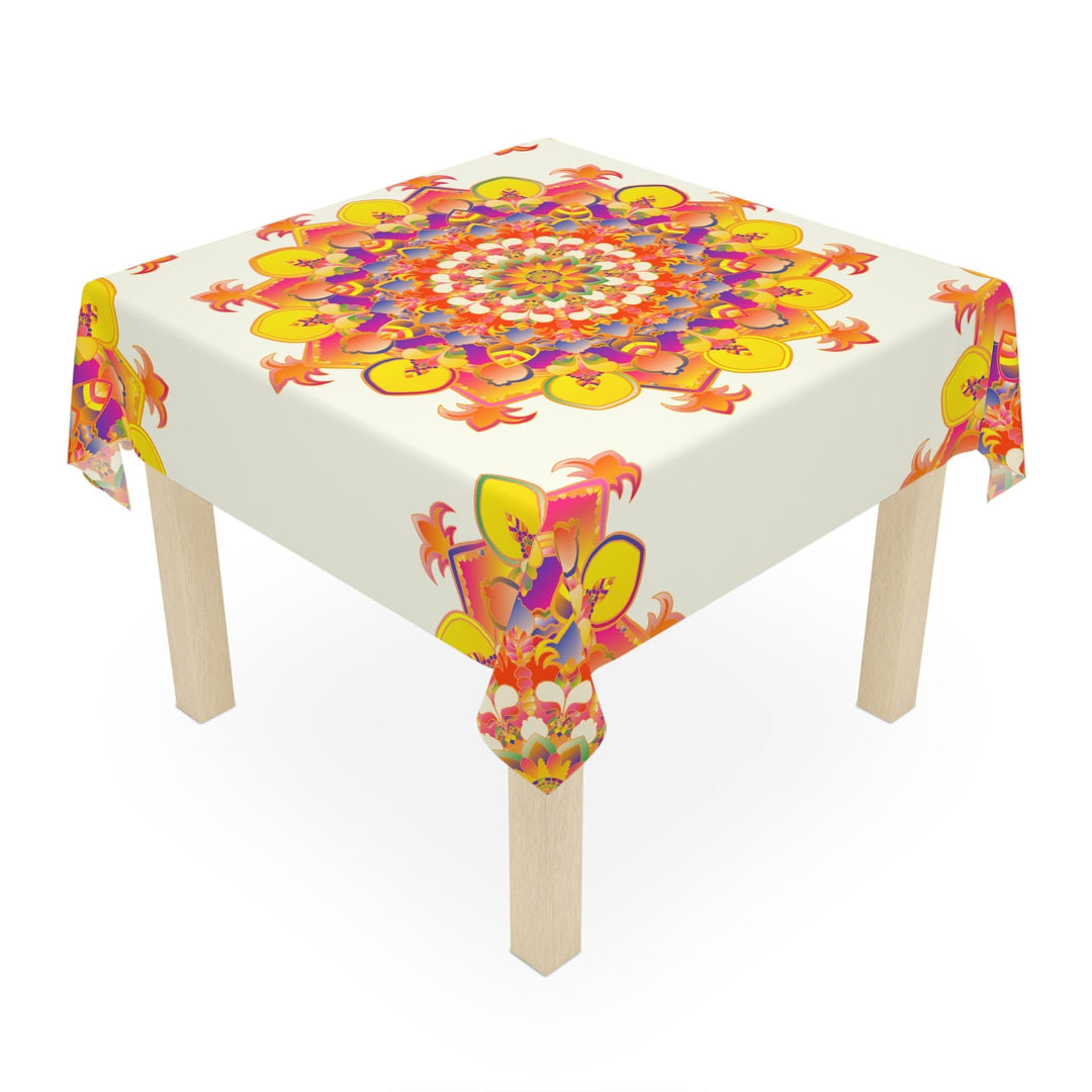 Vibrant Mandala Tablecloth, Ivory - Intricate Design Home Decor - Blululi