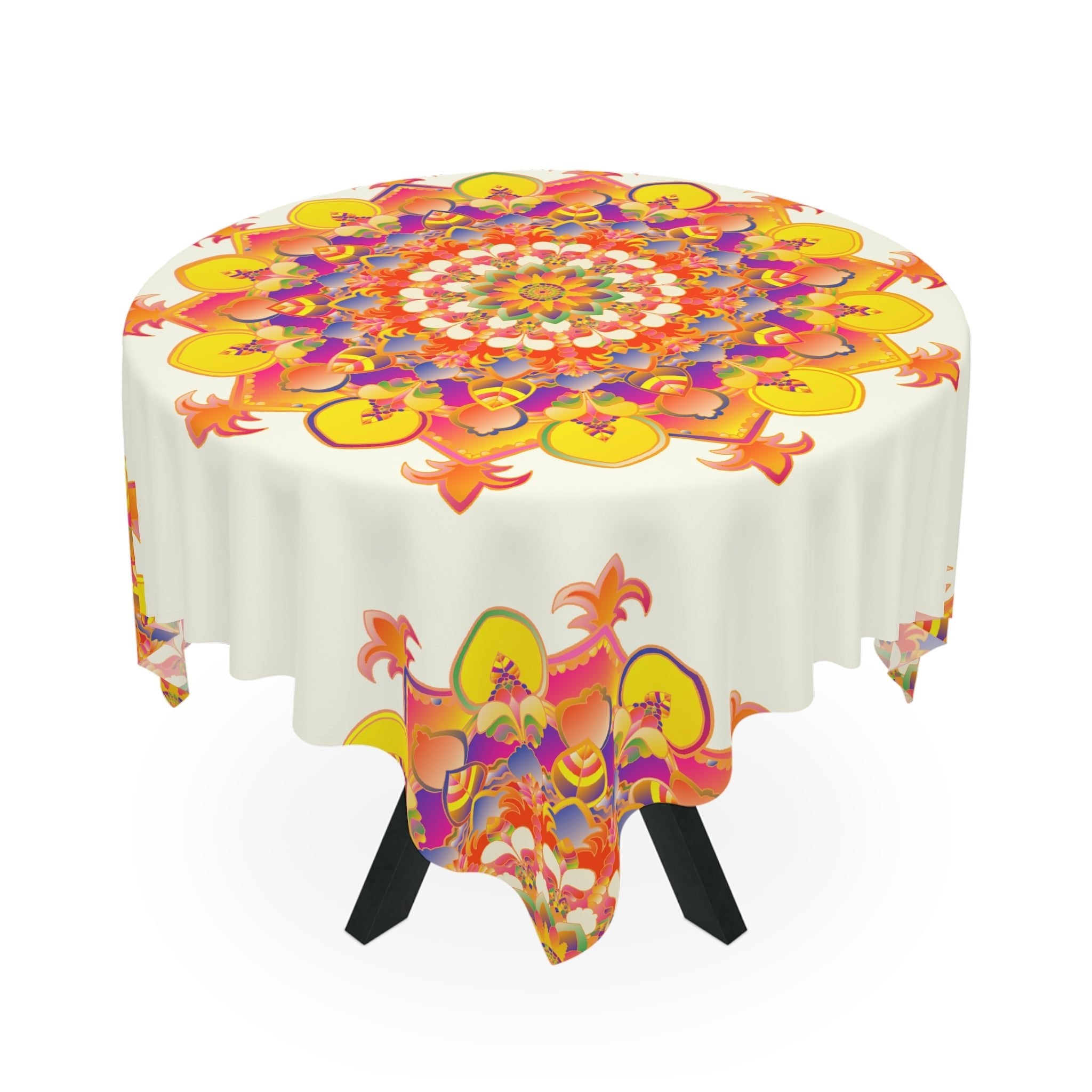 Vibrant Mandala Tablecloth, Ivory - Intricate Design Home Decor - Blululi