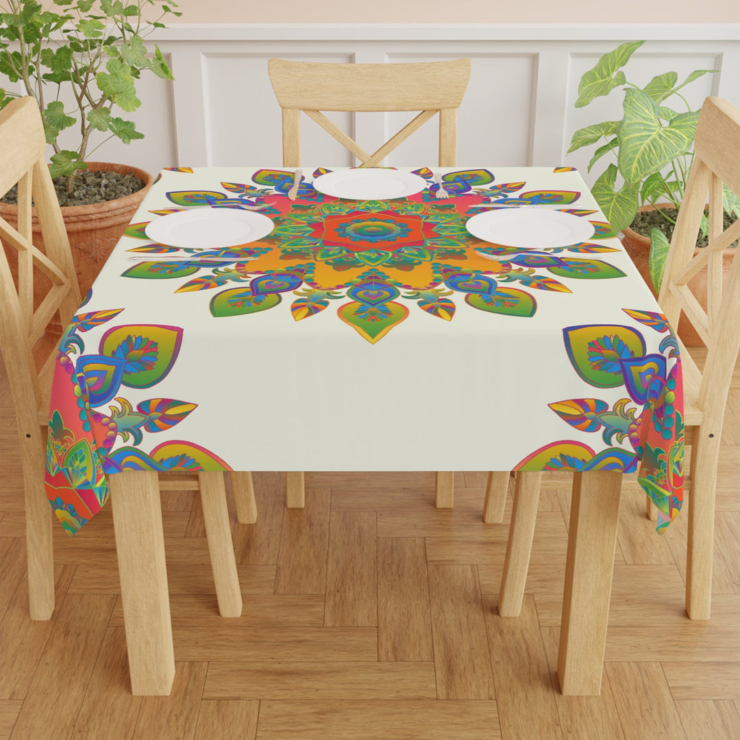 Vibrant Mandala Tablecloth, Ivory - Intricate Design Home Decor - Blululi