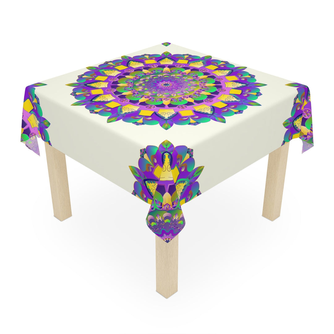 Vibrant Mandala Tablecloth - Ivory, Purple, Green & Yellow Home Decor - Blululi