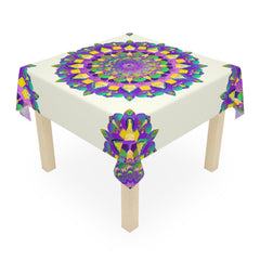 Vibrant Mandala Tablecloth - Ivory, Purple, Green & Yellow Home Decor - Blululi