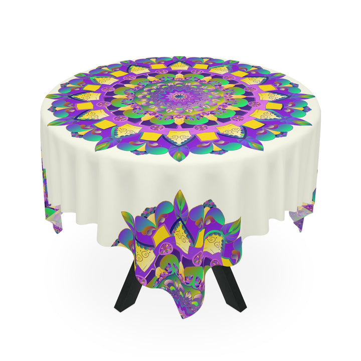 Vibrant Mandala Tablecloth - Ivory, Purple, Green & Yellow Home Decor - Blululi