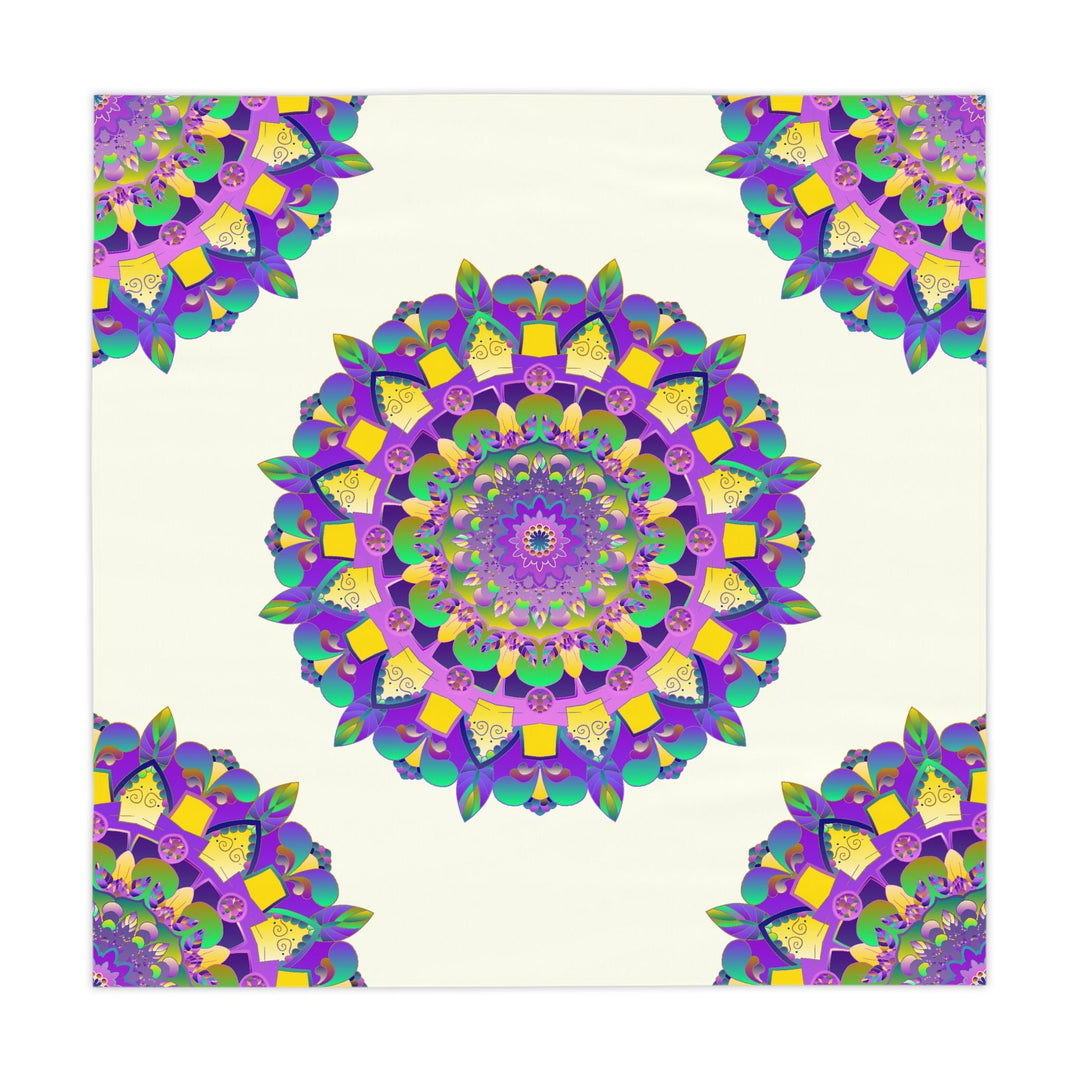 Vibrant Mandala Tablecloth - Ivory, Purple, Green & Yellow Home Decor - Blululi