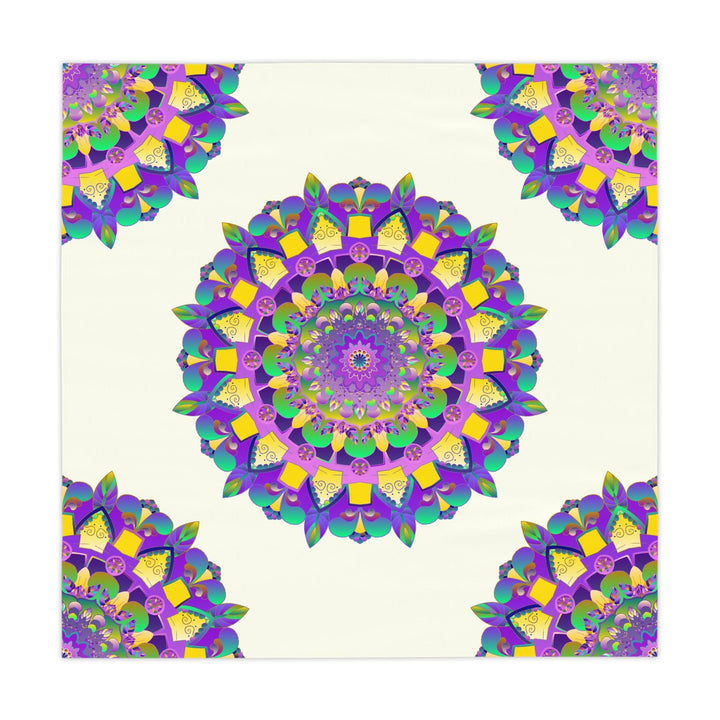 Vibrant Mandala Tablecloth - Ivory, Purple, Green & Yellow Home Decor - Blululi