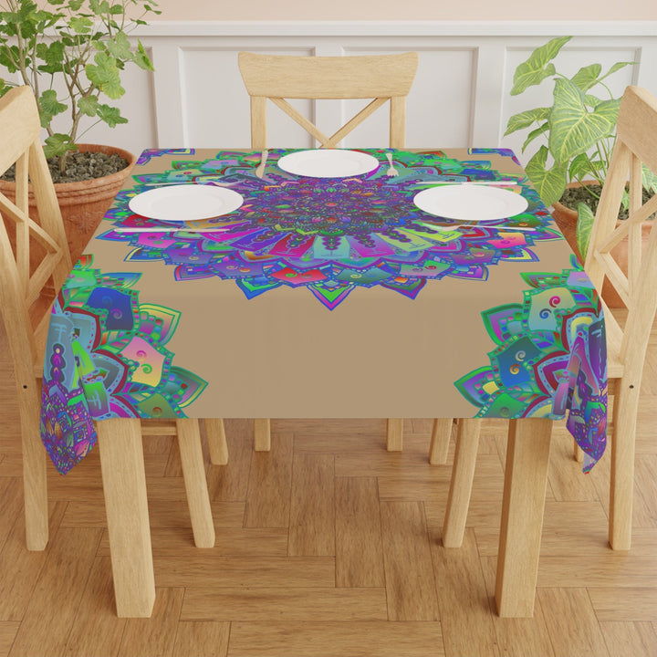 Vibrant Mandala Tablecloth - Neon & Pastel Home Decor - Blululi