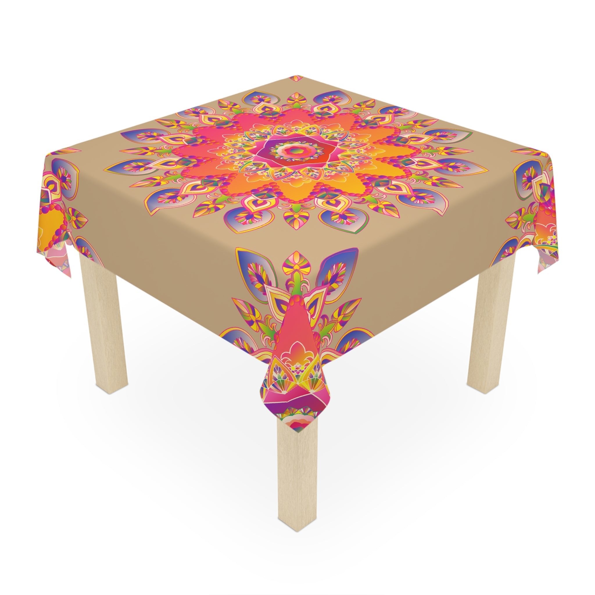 Vibrant Mandala Tablecloth - Pink, Orange, Yellow Home Decor - Blululi