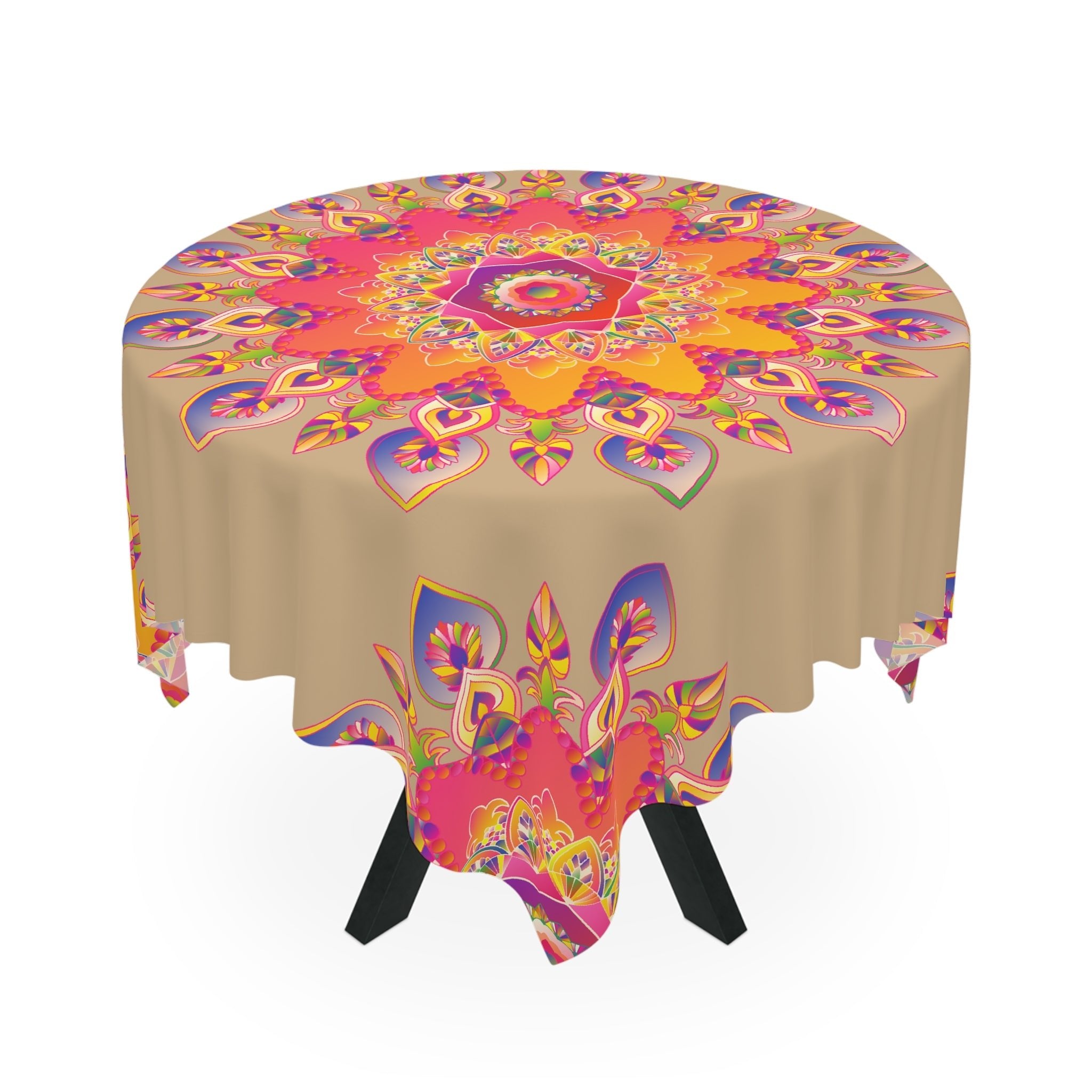 Vibrant Mandala Tablecloth - Pink, Orange, Yellow Home Decor - Blululi