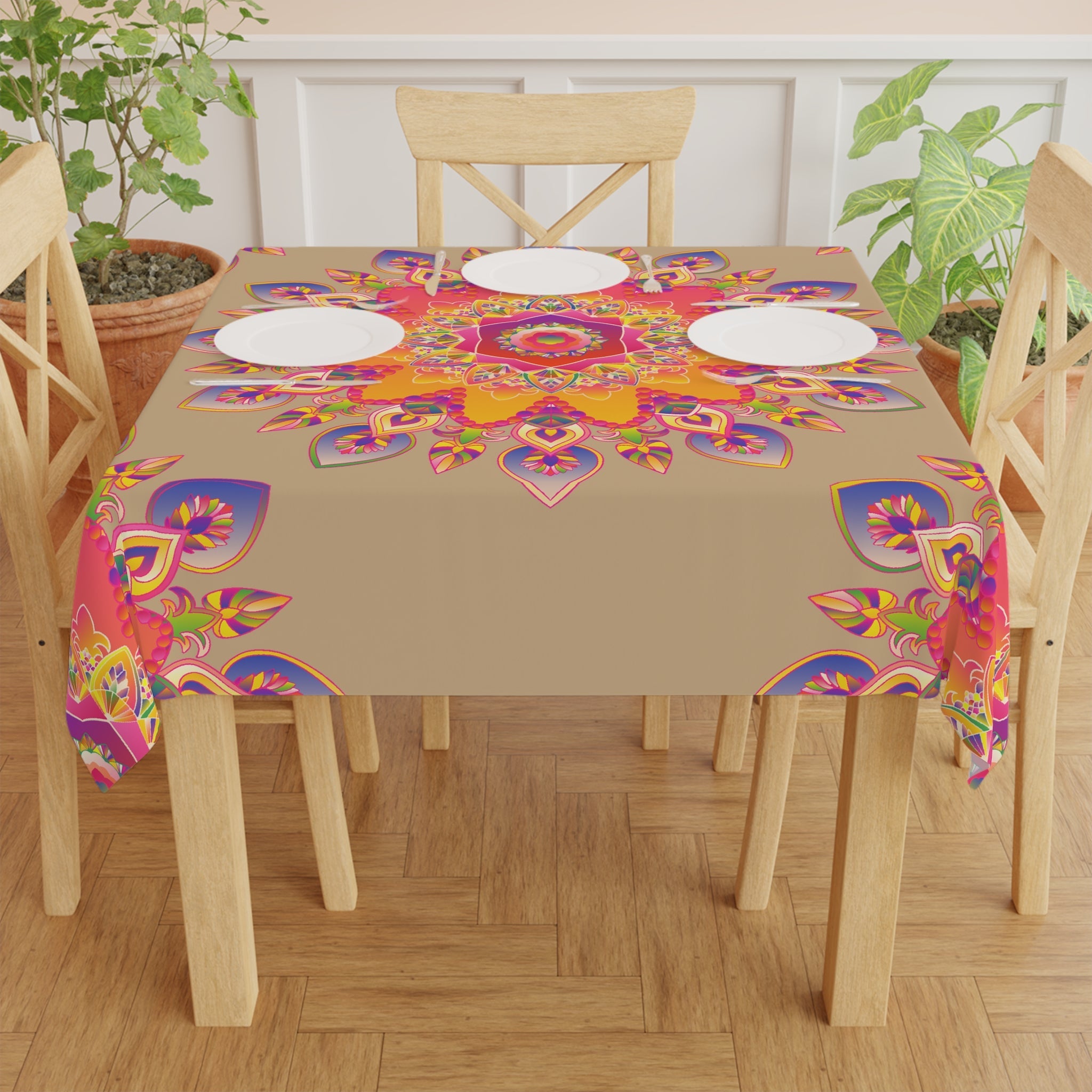 Vibrant Mandala Tablecloth - Pink, Orange, Yellow Home Decor - Blululi