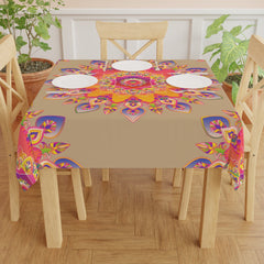 Vibrant Mandala Tablecloth - Pink, Orange, Yellow Home Decor - Blululi