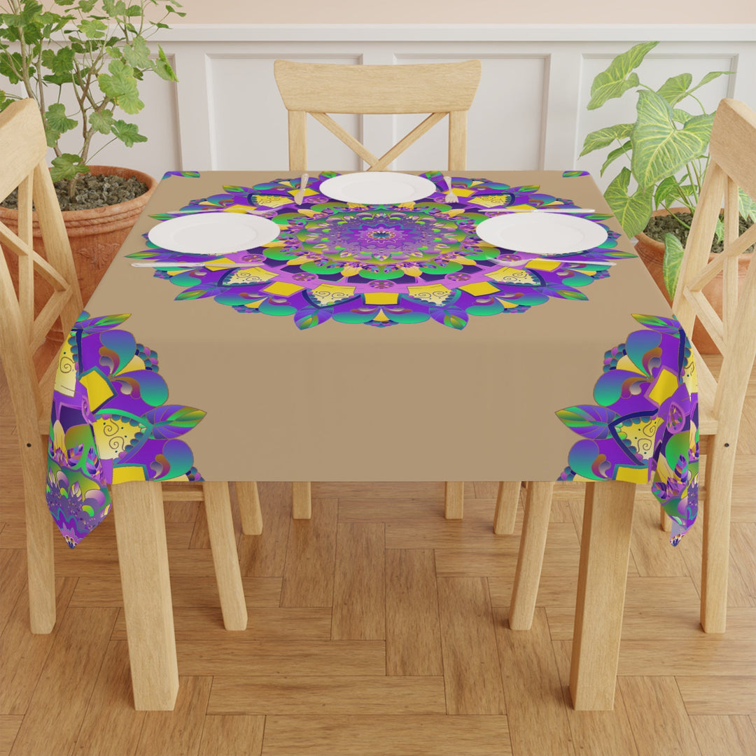 Vibrant Mandala Tablecloth - Purple & Green Home Decor - Blululi