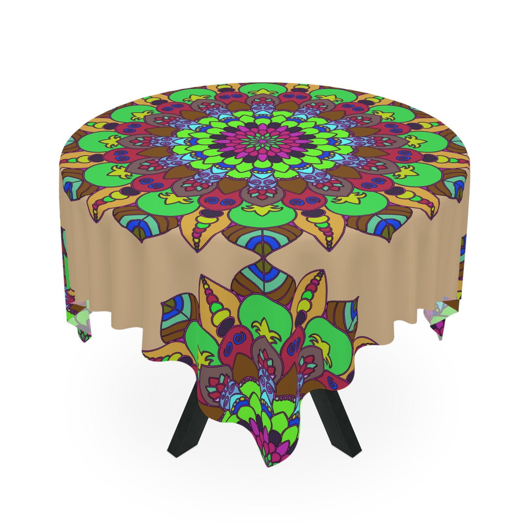 Vibrant Mandala Tablecloth - Round, Sand Home Decor - Blululi