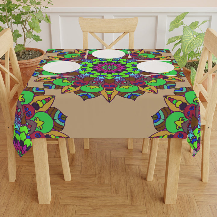 Vibrant Mandala Tablecloth - Round, Sand Home Decor - Blululi