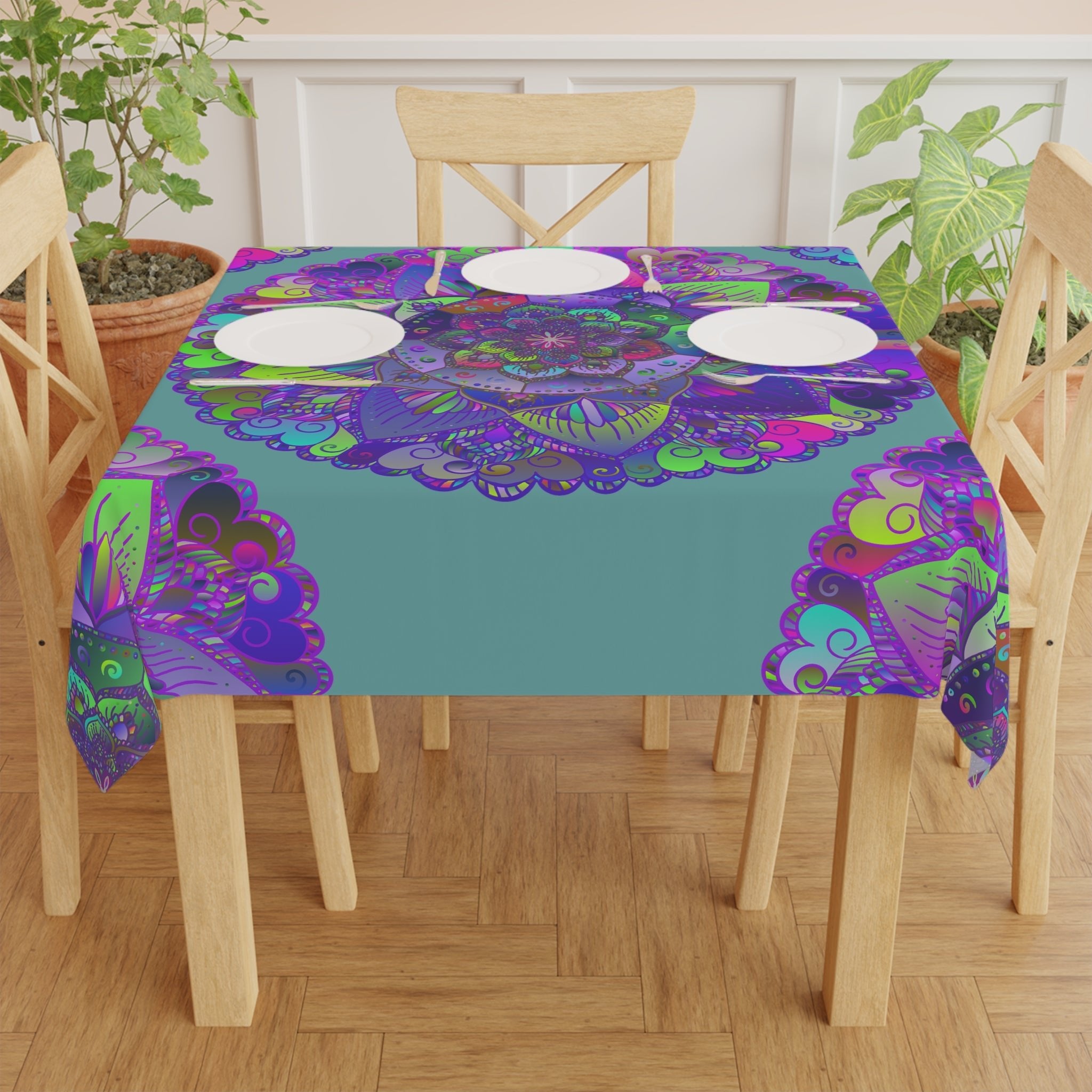 Vibrant Mandala Tablecloth - Sage Green Home Decor - Blululi