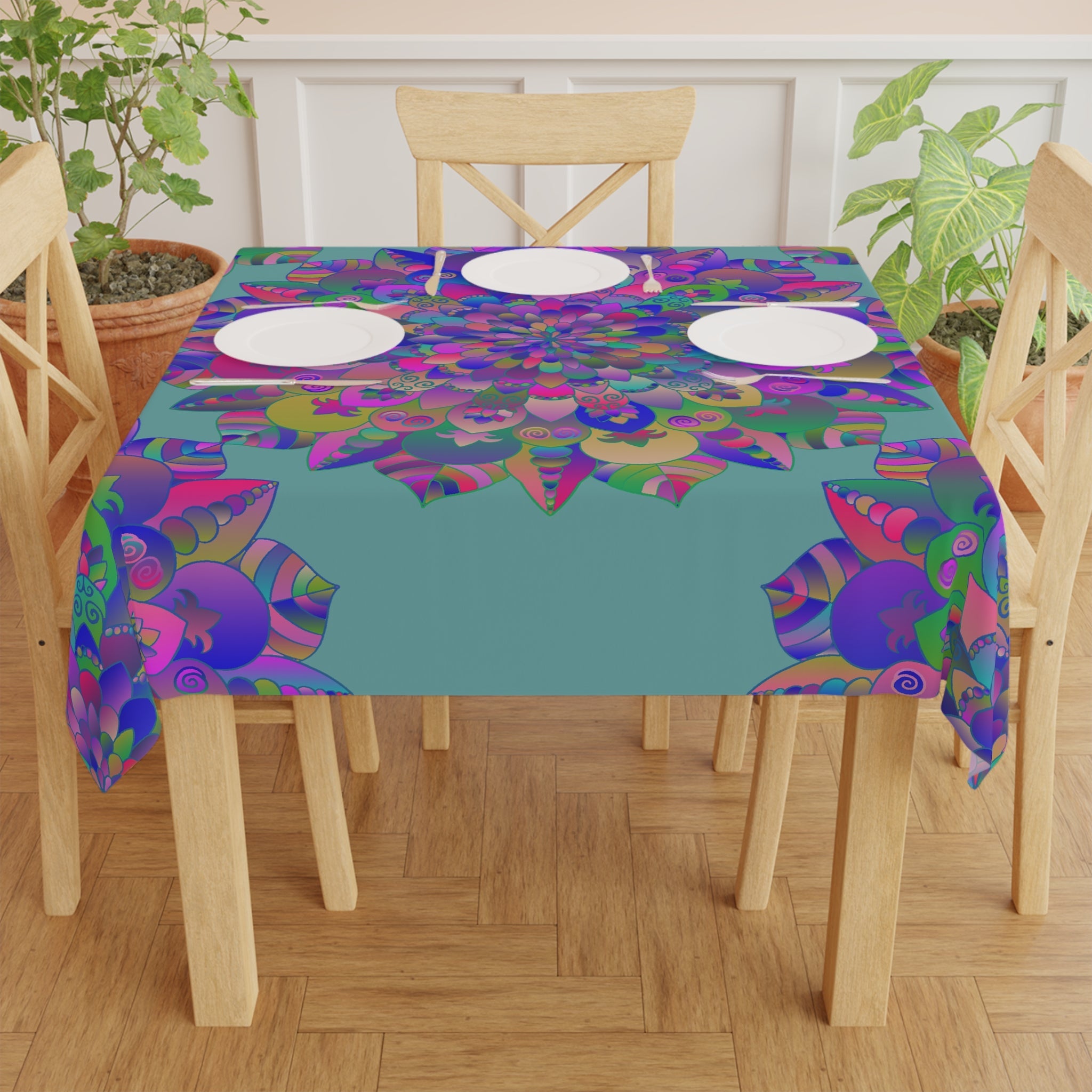 Vibrant Mandala Tablecloth - Sage Green Home Decor - Blululi