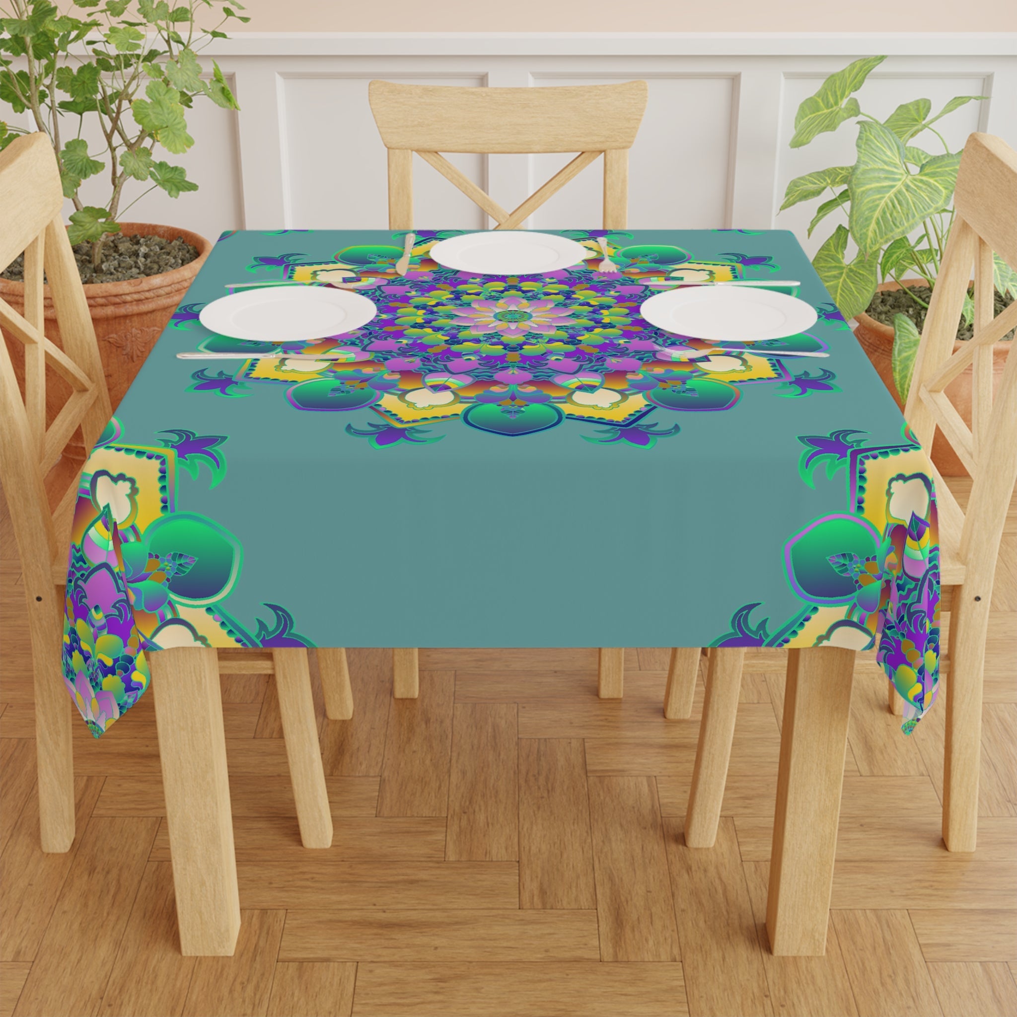 Vibrant Mandala Tablecloth - Sage Green Home Decor - Blululi