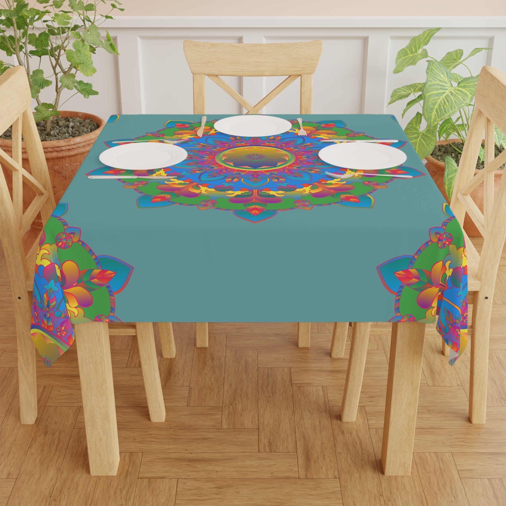 Vibrant Mandala Tablecloth - Sage Green Home Decor - Blululi