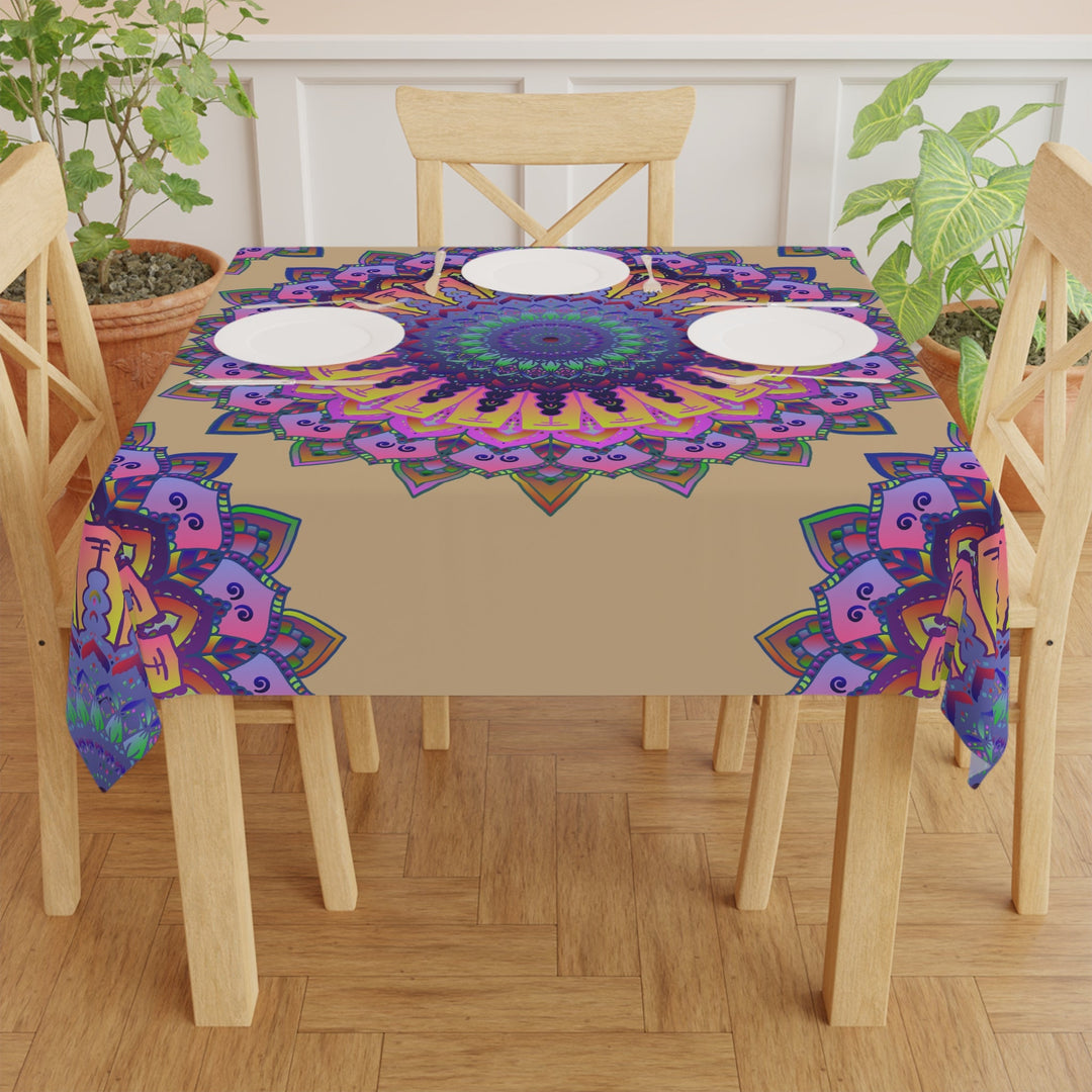 Vibrant Mandala Tablecloth - Sand & Black Home Decor - Blululi