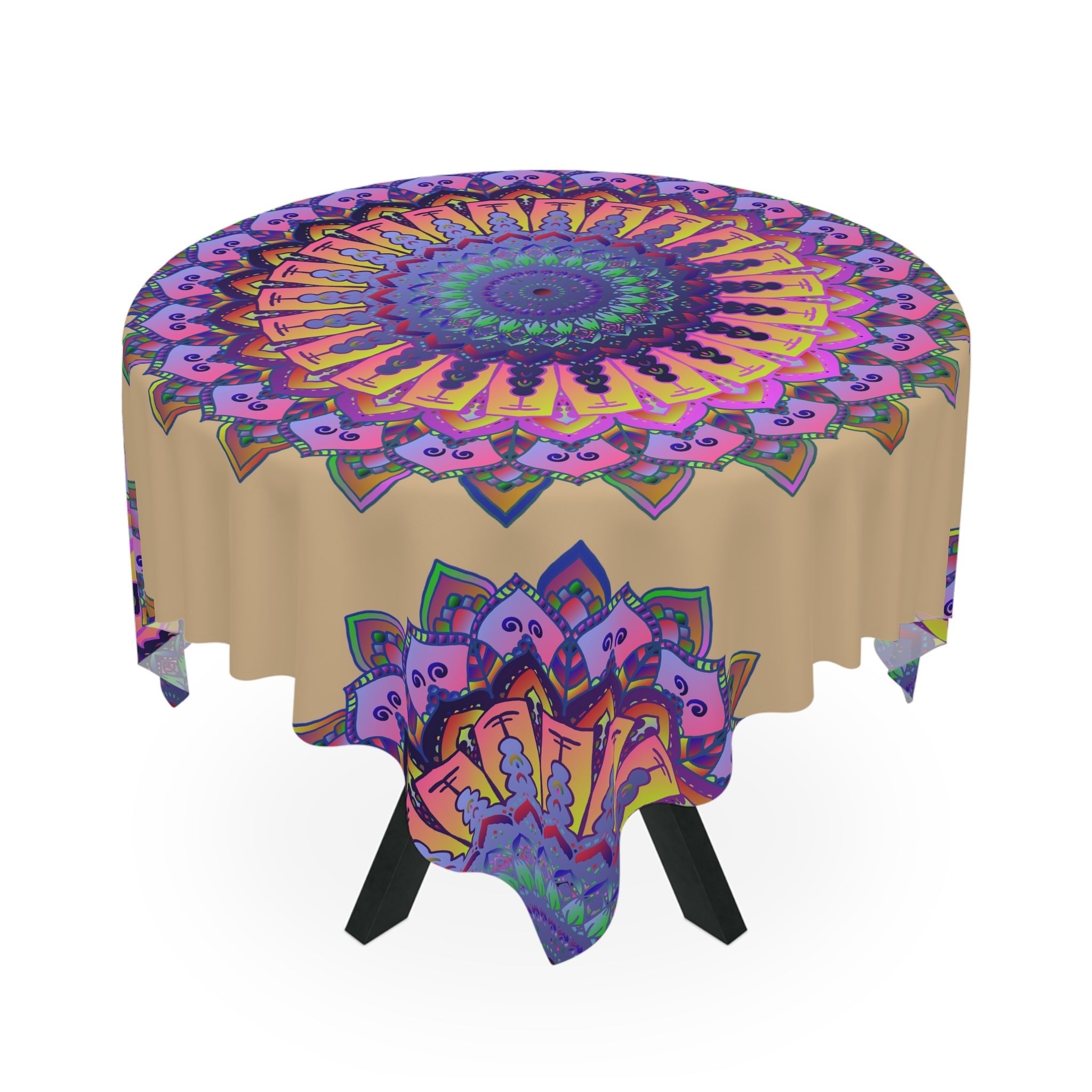 Vibrant Mandala Tablecloth - Sand & Black Home Decor - Blululi