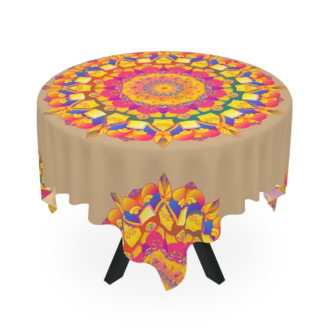 Vibrant Mandala Tablecloth - Sand & Black Home Decor - Blululi