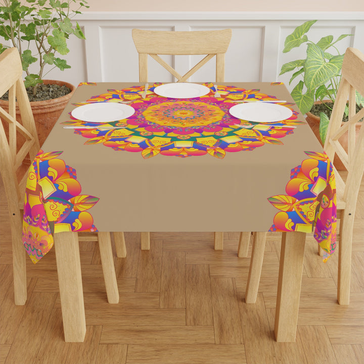 Vibrant Mandala Tablecloth - Sand & Black Home Decor - Blululi