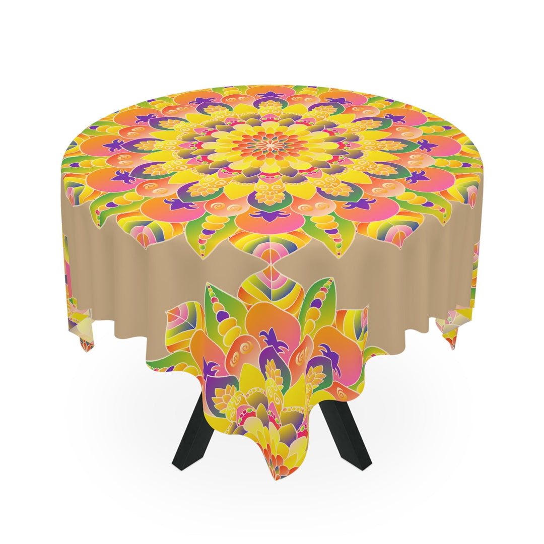 Vibrant Mandala Tablecloth - Sand, Bohemian Decor Home Decor - Blululi