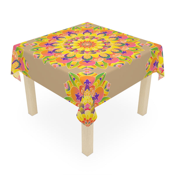 Vibrant Mandala Tablecloth - Sand, Bohemian Decor Home Decor - Blululi