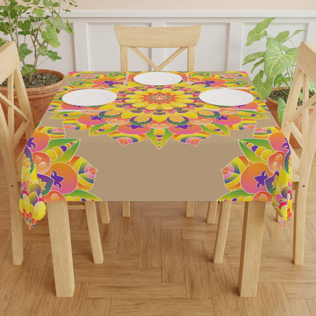 Vibrant Mandala Tablecloth - Sand, Bohemian Decor Home Decor - Blululi