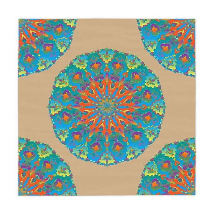 Vibrant Mandala Tablecloth - Sand, Boho Decor Home Decor - Blululi