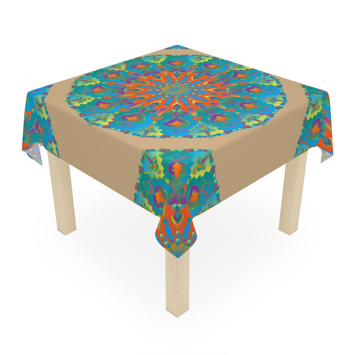 Vibrant Mandala Tablecloth - Sand, Boho Decor Home Decor - Blululi