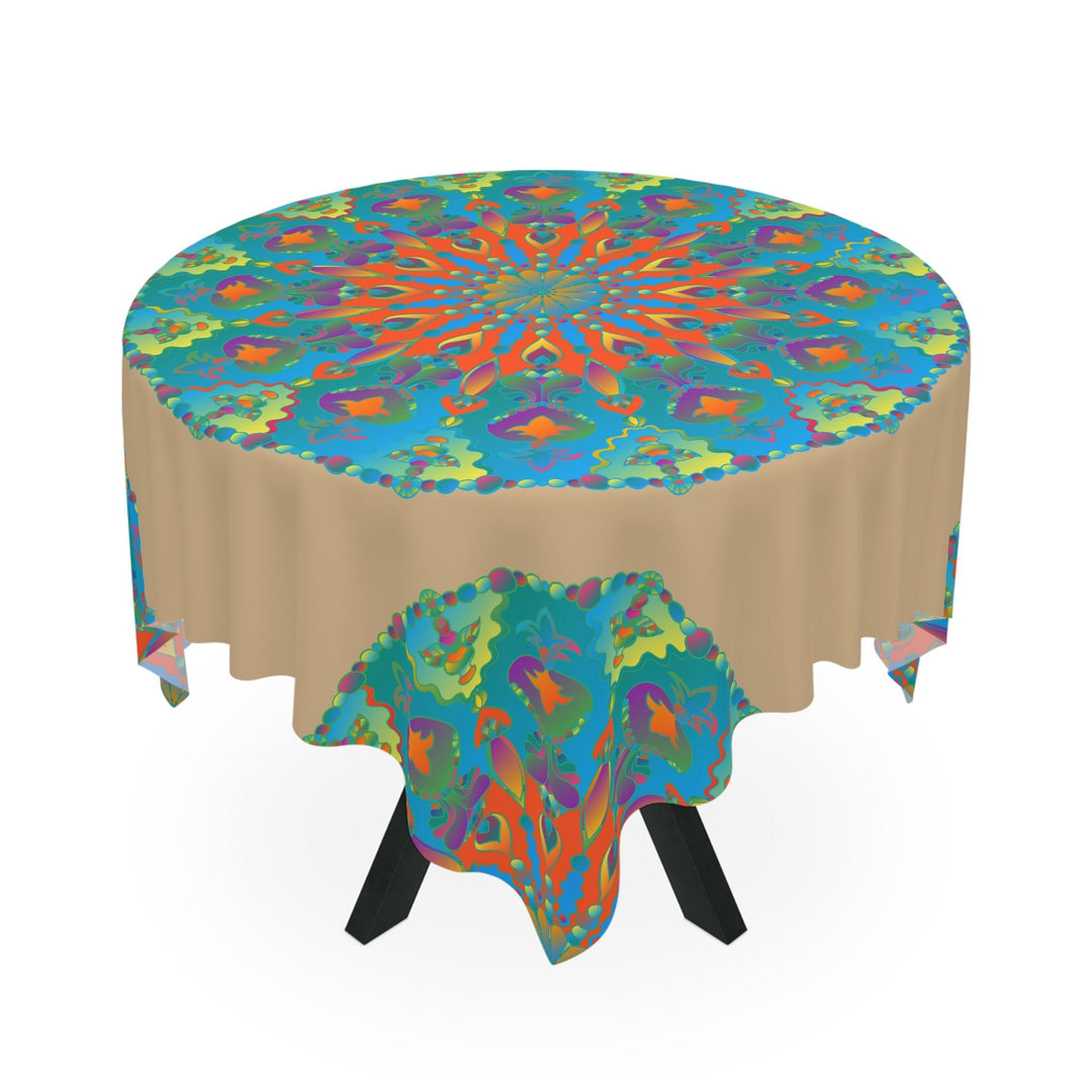 Vibrant Mandala Tablecloth - Sand, Boho Decor Home Decor - Blululi