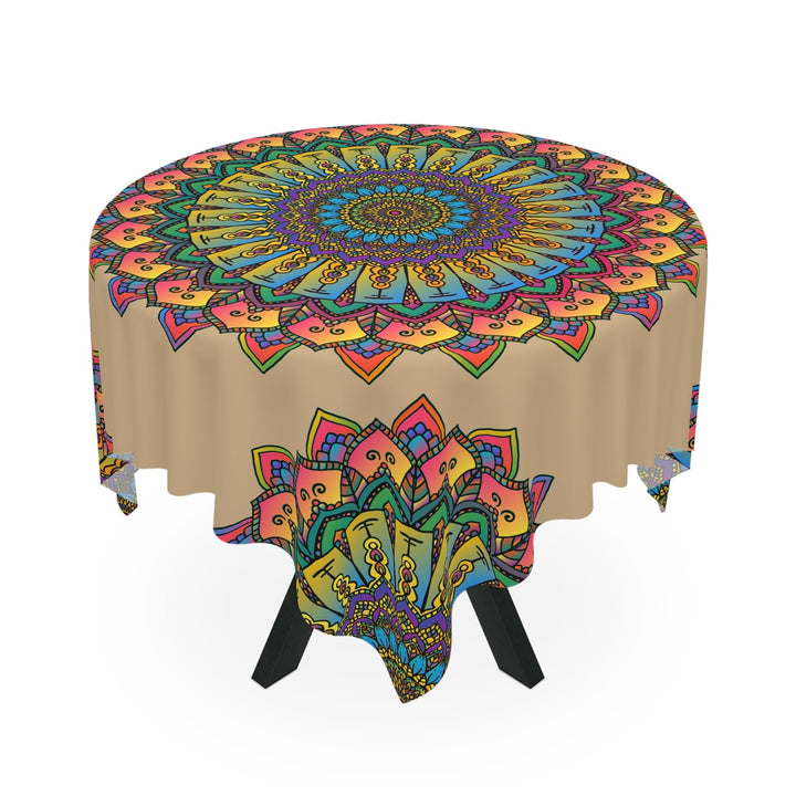 Vibrant Mandala Tablecloth - Sand, Circular Art Home Decor - Blululi