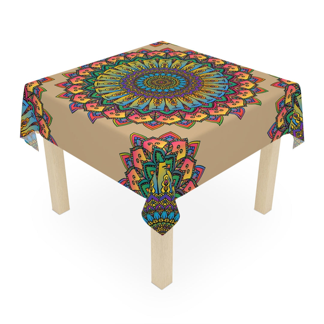 Vibrant Mandala Tablecloth - Sand, Circular Art Home Decor - Blululi