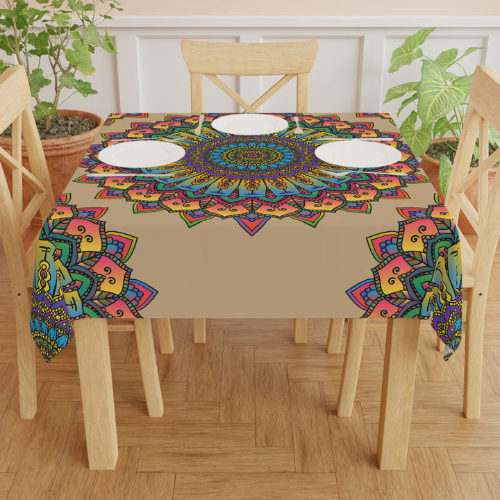 Vibrant Mandala Tablecloth - Sand, Circular Art Home Decor - Blululi