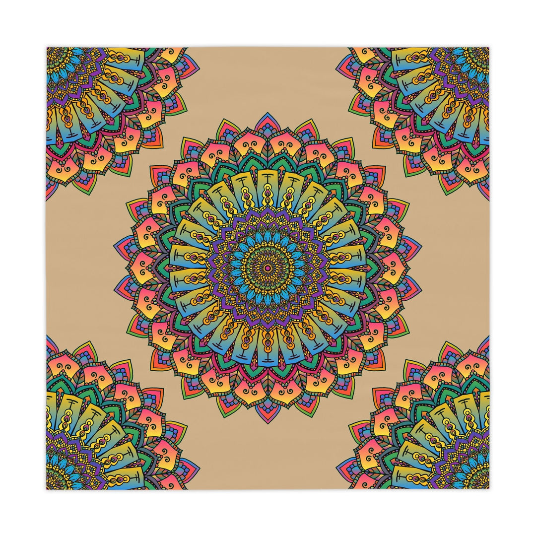 Vibrant Mandala Tablecloth - Sand, Circular Art Home Decor - Blululi