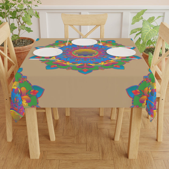 Vibrant Mandala Tablecloth - Sand Color Home Decor - Blululi