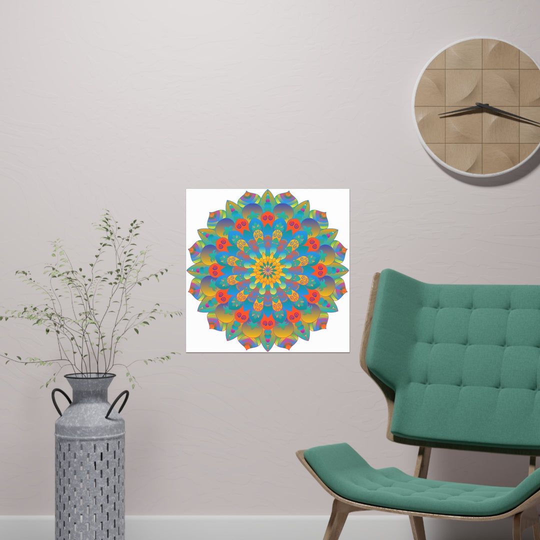 Vibrant Mandala Wall Art Poster - Blue, Green, Yellow Poster - Blululi