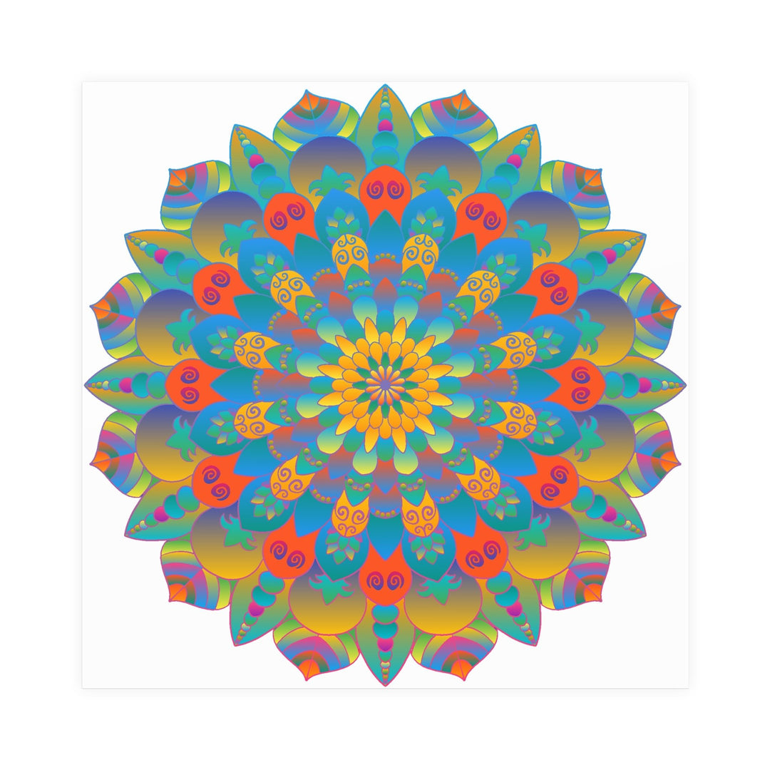 Vibrant Mandala Wall Art Poster - Blue, Green, Yellow Poster - Blululi