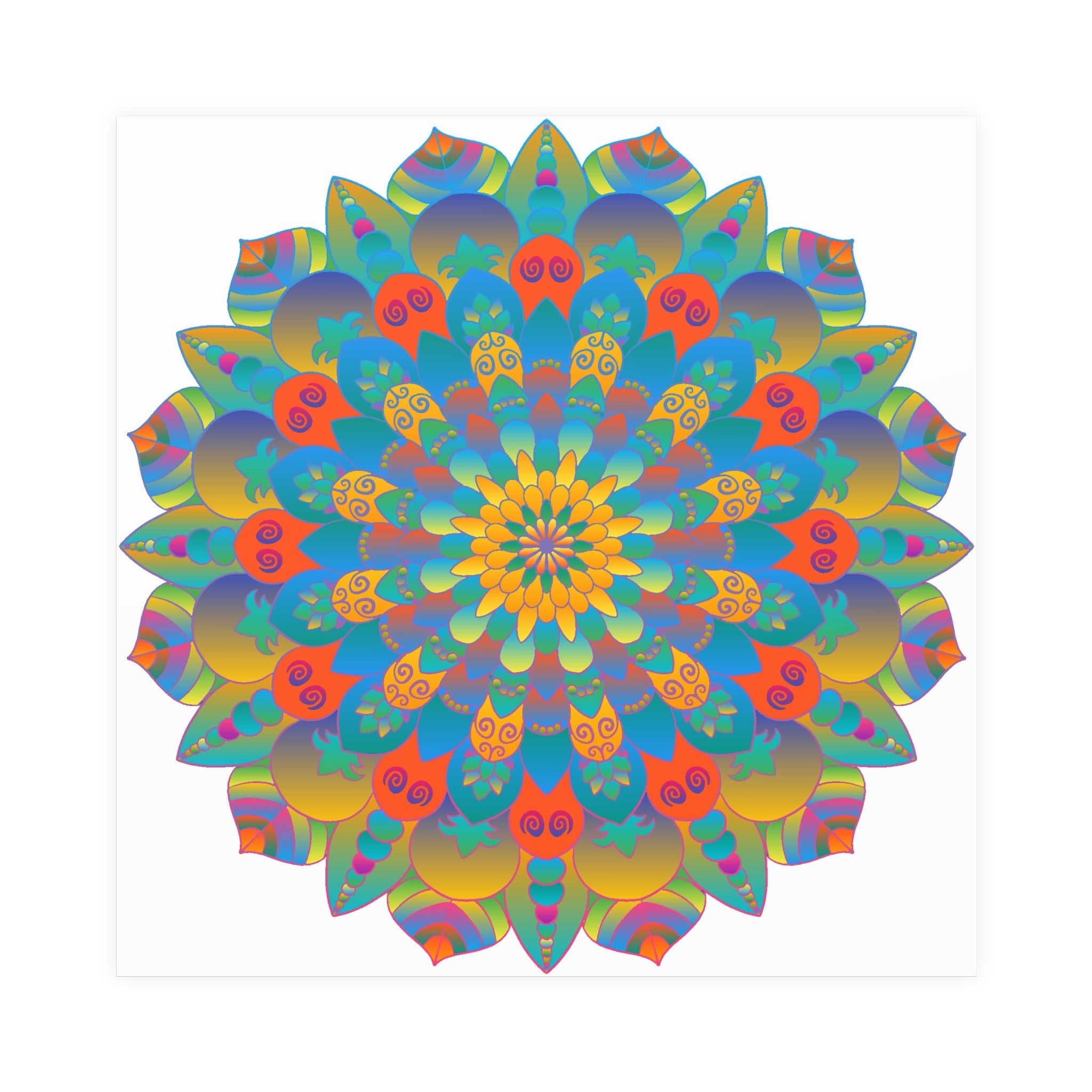 Vibrant Mandala Wall Art Poster - Blue, Green, Yellow Poster - Blululi