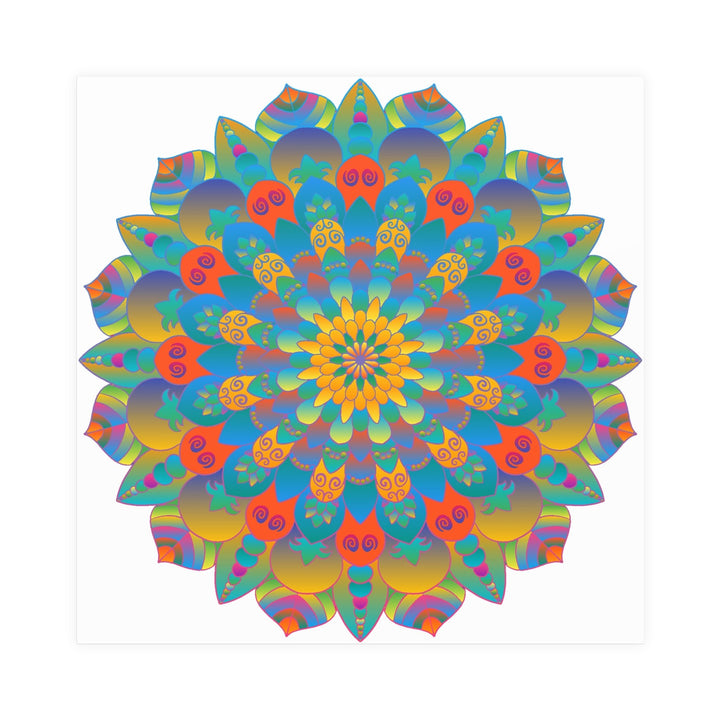 Vibrant Mandala Wall Art Poster - Blue, Green, Yellow Poster - Blululi