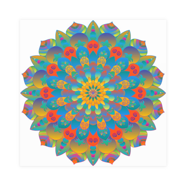 Vibrant Mandala Wall Art Poster - Blue, Green, Yellow Poster - Blululi