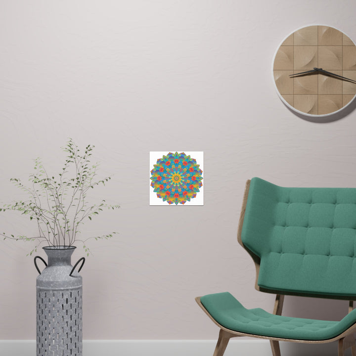 Vibrant Mandala Wall Art Poster - Blue, Green, Yellow Poster - Blululi