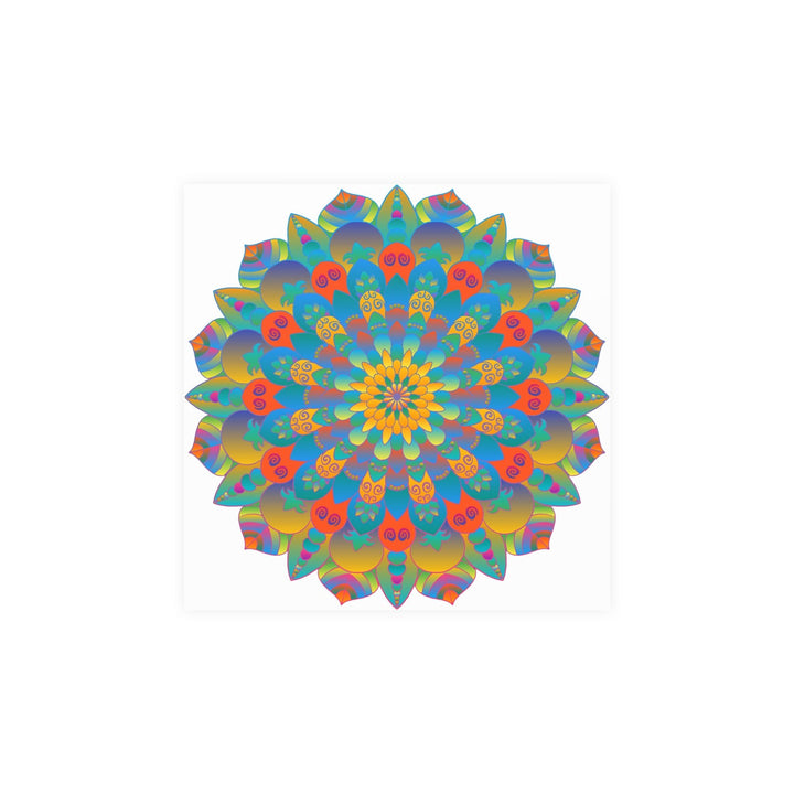 Vibrant Mandala Wall Art Poster - Blue, Green, Yellow Poster - Blululi