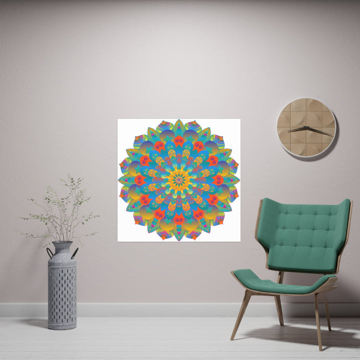 Vibrant Mandala Wall Art Poster - Blue, Green, Yellow Poster - Blululi