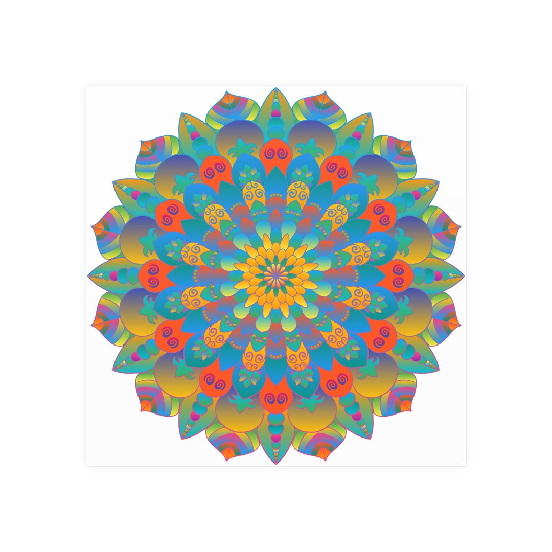 Vibrant Mandala Wall Art Poster - Blue, Green, Yellow Poster - Blululi