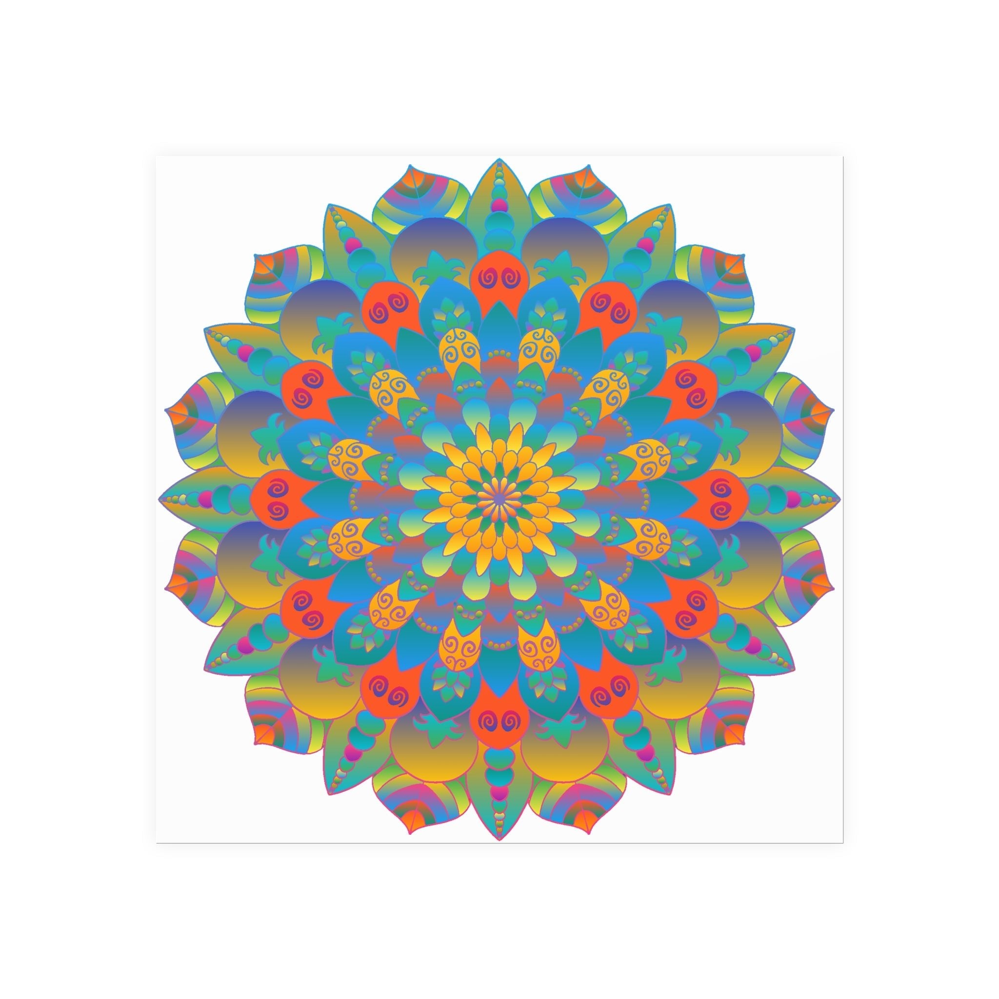 Vibrant Mandala Wall Art Poster - Blue, Green, Yellow Poster - Blululi