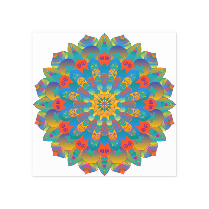 Vibrant Mandala Wall Art Poster - Blue, Green, Yellow Poster - Blululi