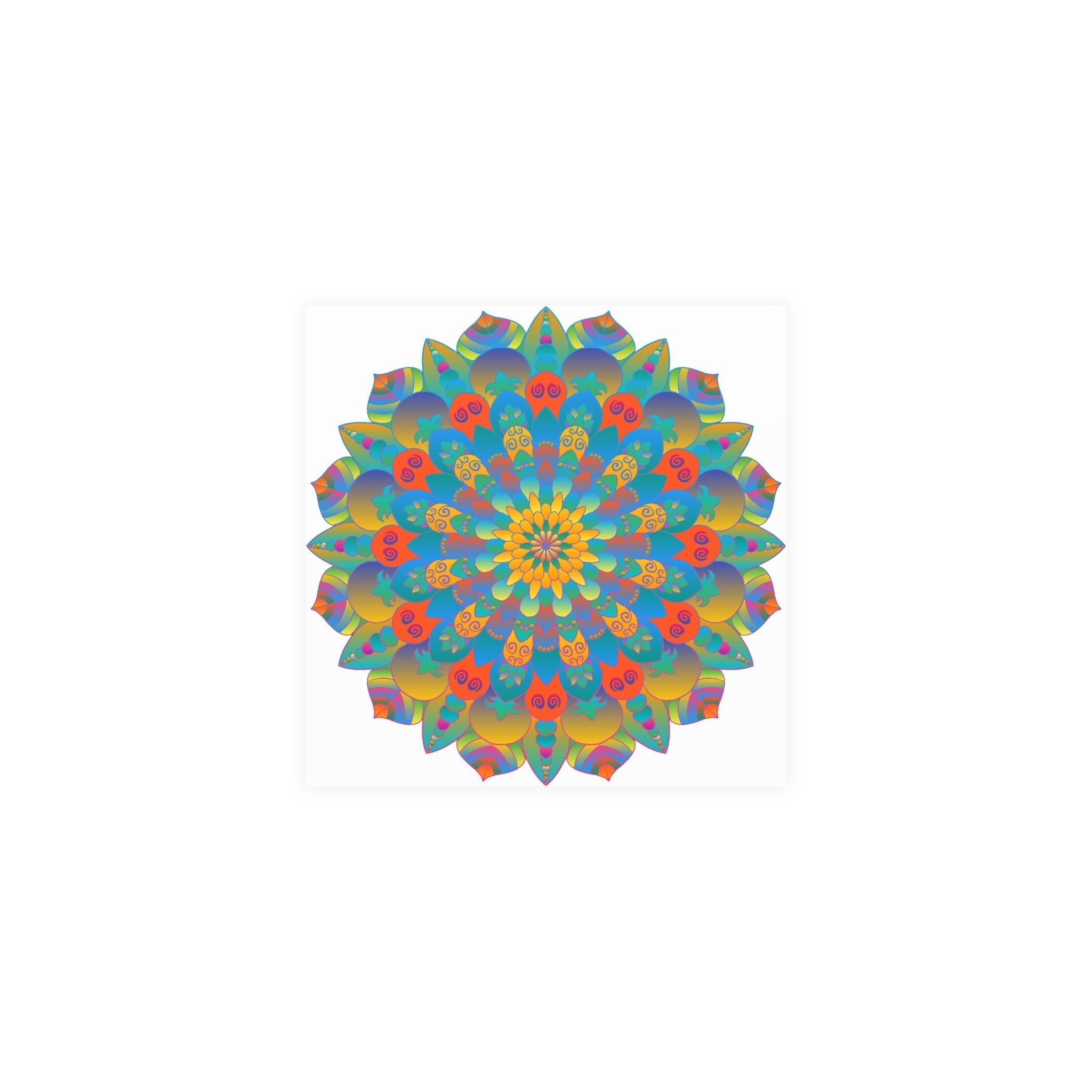 Vibrant Mandala Wall Art Poster - Blue, Green, Yellow Poster - Blululi